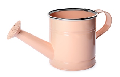 Photo of New metal watering can isolated on white