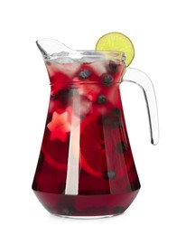 Photo of Glass jug of Red Sangria isolated on white
