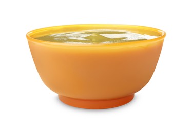 Photo of Tasty baby food in bowl isolated on white