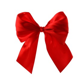 Photo of Red ribbon bow isolated on white. Festive decoration
