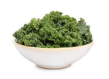 Photo of Fresh green kale leaves isolated on white