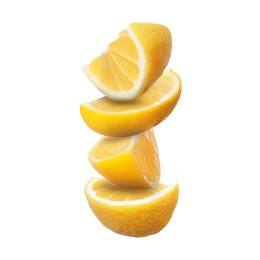 Image of Cut fresh ripe lemons isolated on white