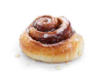 Photo of One tasty cinnamon roll isolated on white