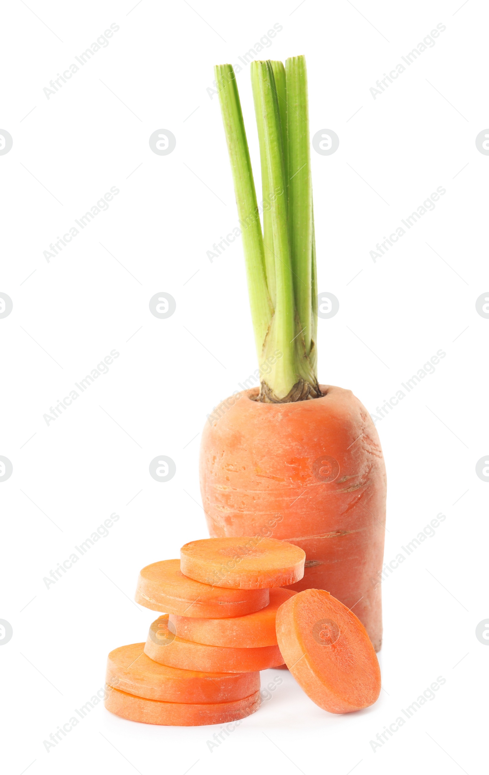 Photo of Sliced fresh ripe carrot isolated on white