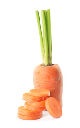 Photo of Sliced fresh ripe carrot isolated on white