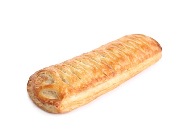 Photo of Fresh tasty puff pastry on white background