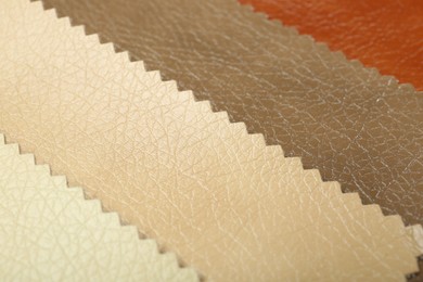 Texture of different natural leather as background, closeup