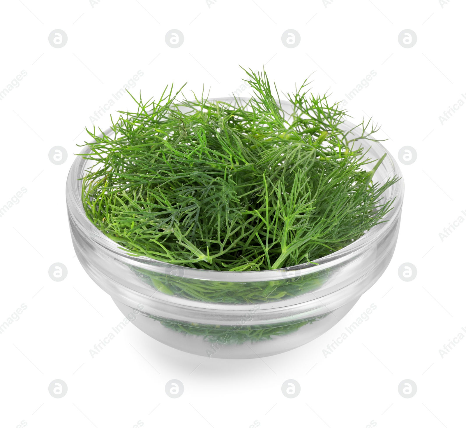 Photo of Bowl of fresh dill isolated on white