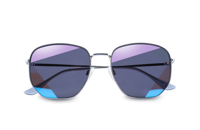 Stylish sunglasses on white background. Summer accessory