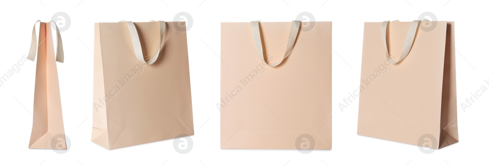 Image of Beige shopping bag isolated on white, different sides