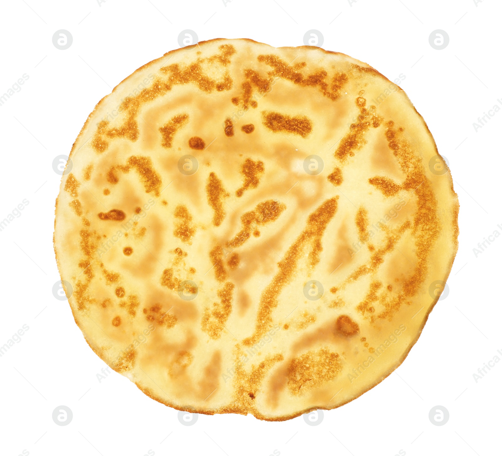 Photo of One delicious crepe isolated on white, top view