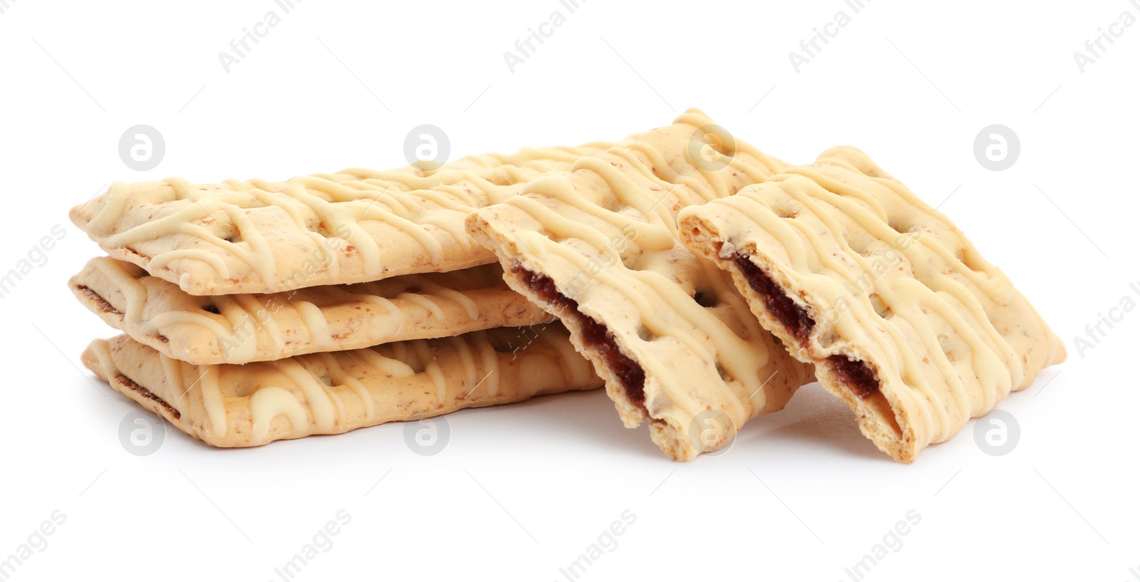 Photo of Tasty cookies with filling isolated on white