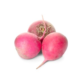 Whole fresh ripe red turnips on white background