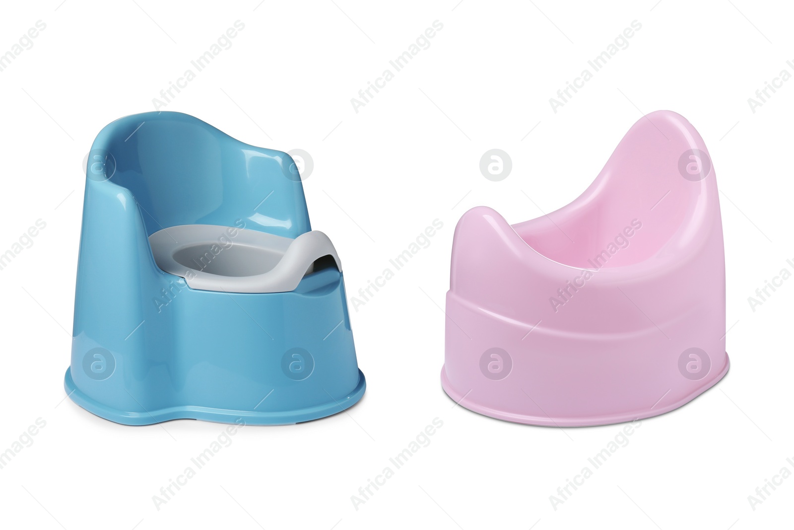 Image of Light blue and pink baby potties isolated on white