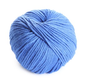 Photo of Soft blue woolen yarn isolated on white