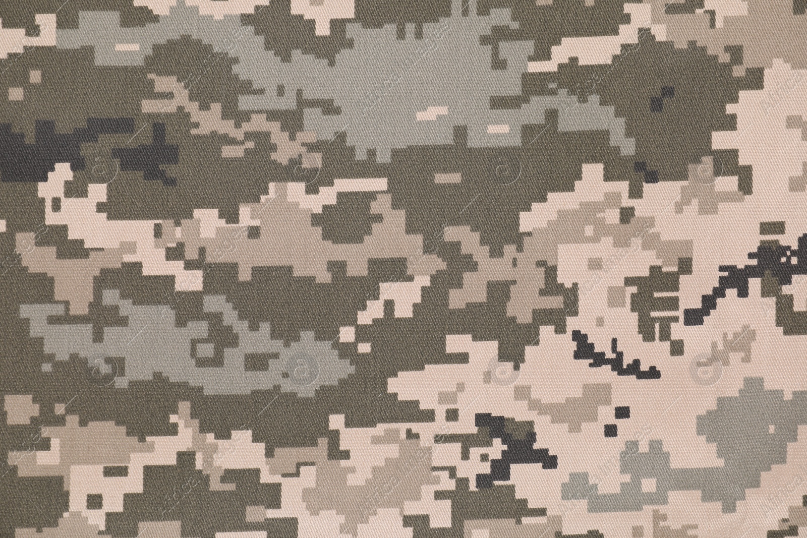 Photo of Texture of camouflage fabric as background, top view