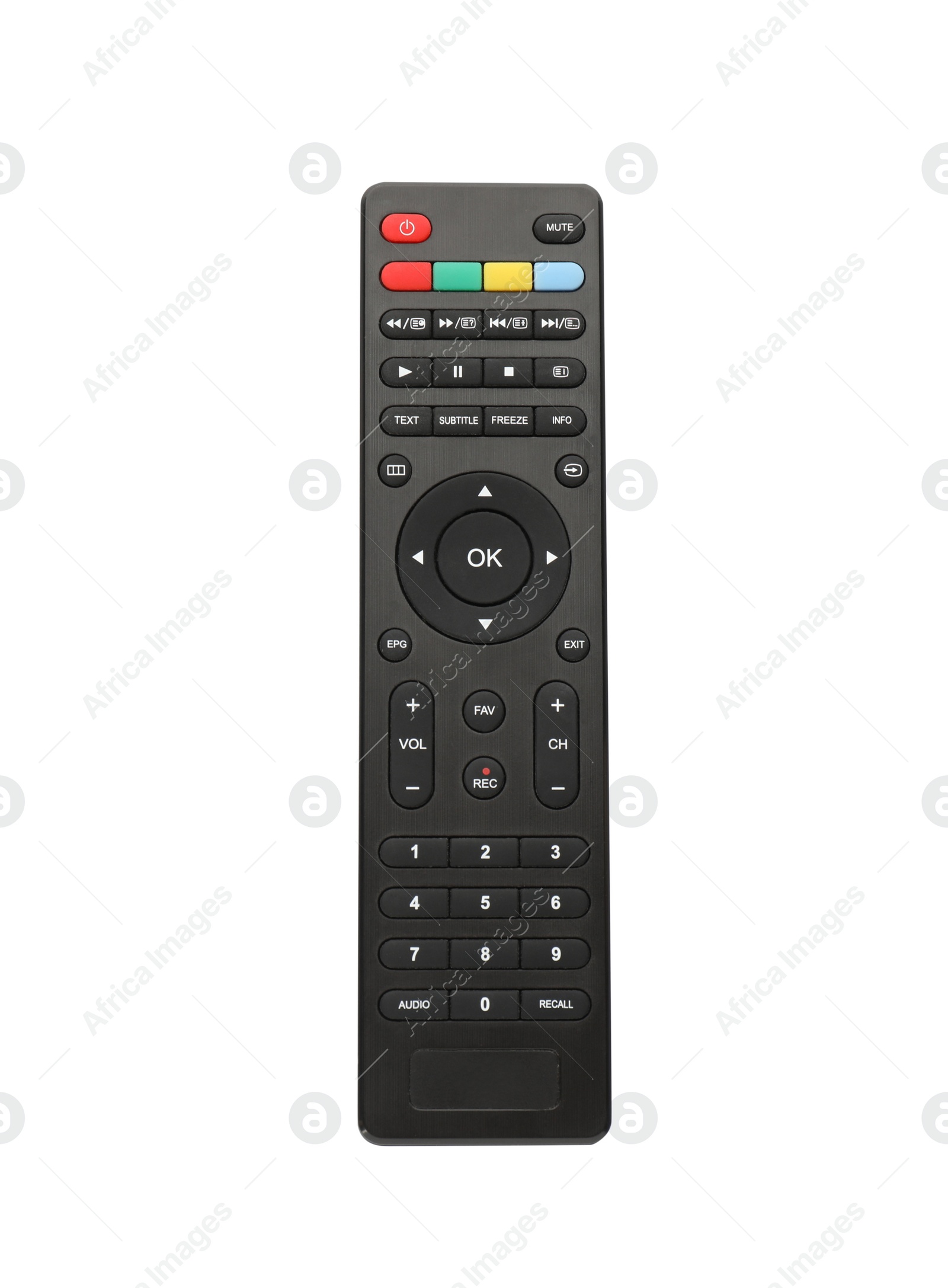 Photo of Modern tv remote control isolated on white, top view