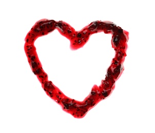 Photo of Heart shape made of sweet berry jam on white background