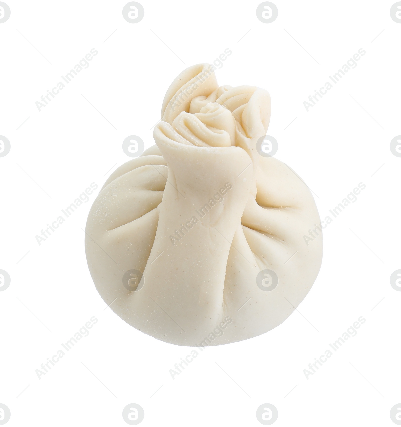 Photo of Uncooked khinkali (dumpling) isolated on white. Georgian cuisine