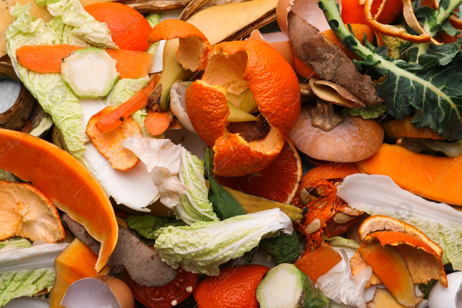 Photo of Pile of organic waste for composting as background, closeup