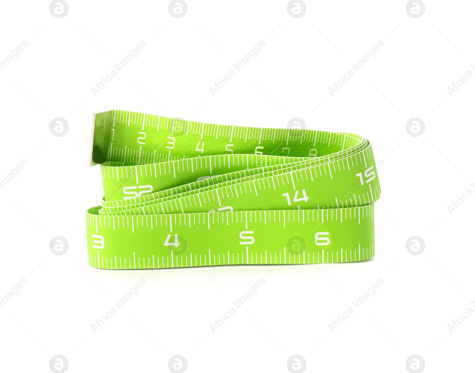 Photo of Green folded measuring tape isolated on white