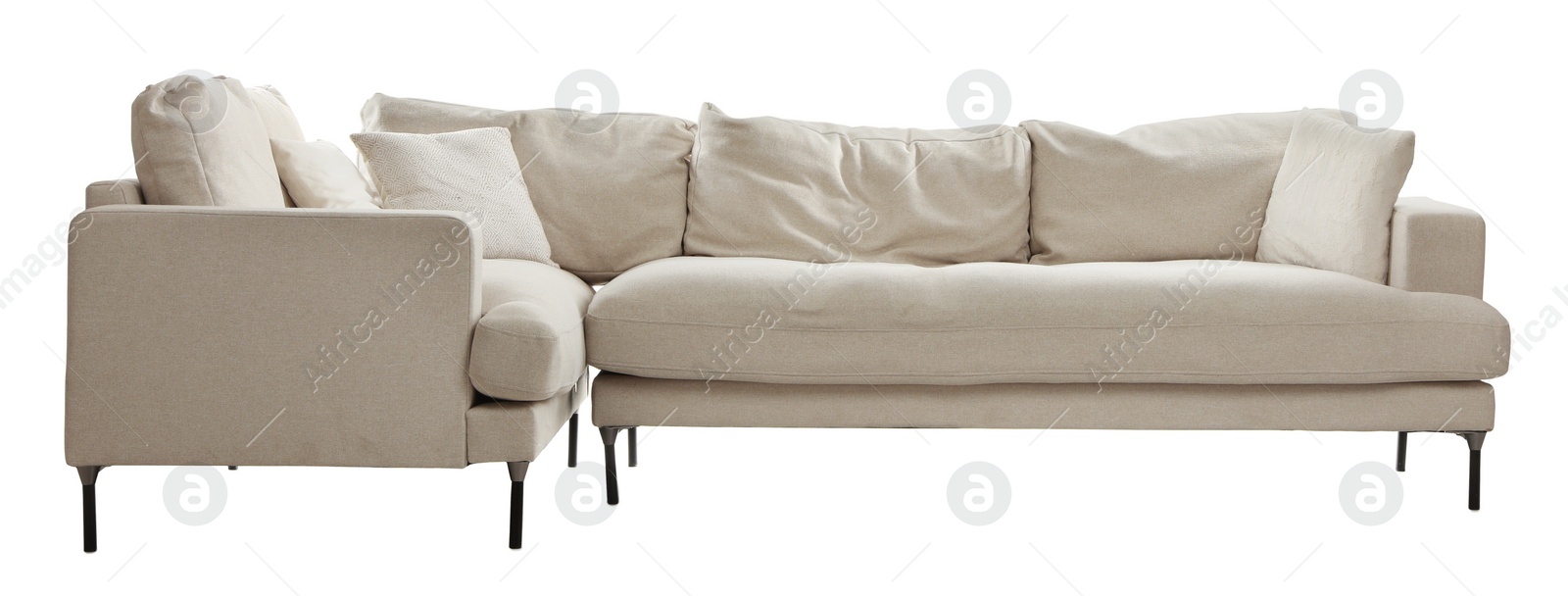 Photo of Modern comfortable sofa isolated on white. Interior element