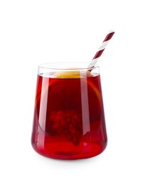 Photo of Christmas Sangria drink in glass on white background