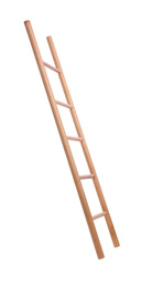 Photo of Modern wooden ladder isolated on white. Construction tool