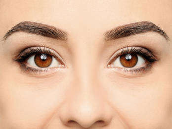 Image of Beautiful woman with perfect eyebrows, closeup view