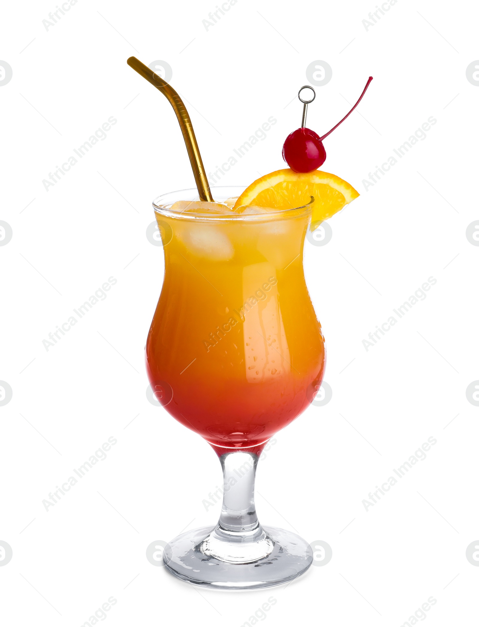 Photo of Glass of cocktail Sex on the Beach, white background