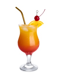 Photo of Glass of cocktail Sex on the Beach, white background