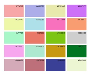 Image of Collection of different color samples on white background, illustration