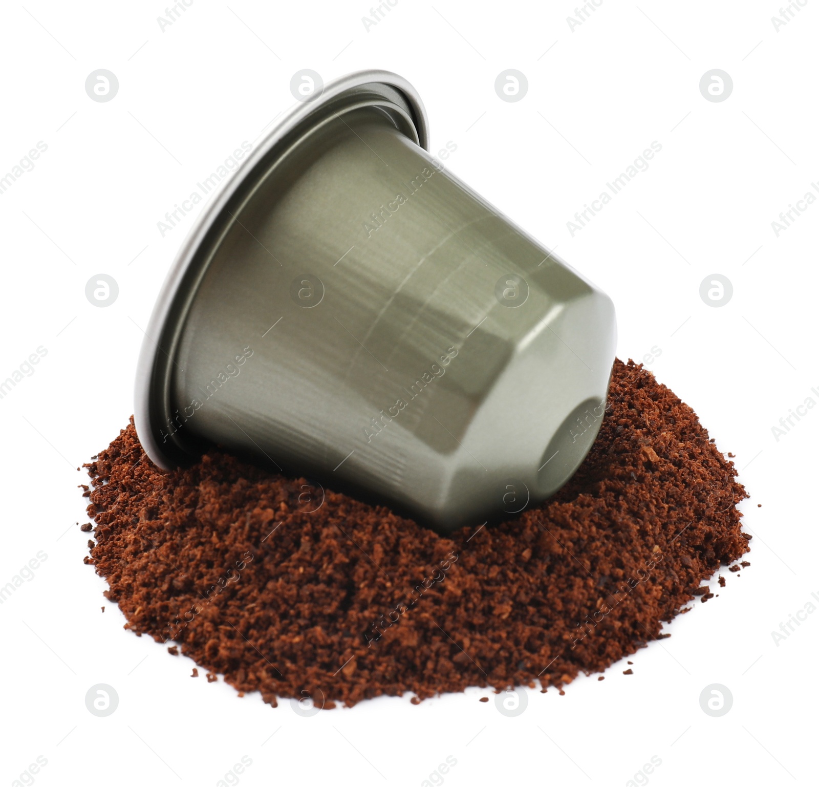 Photo of Coffee capsule and powder isolated on white