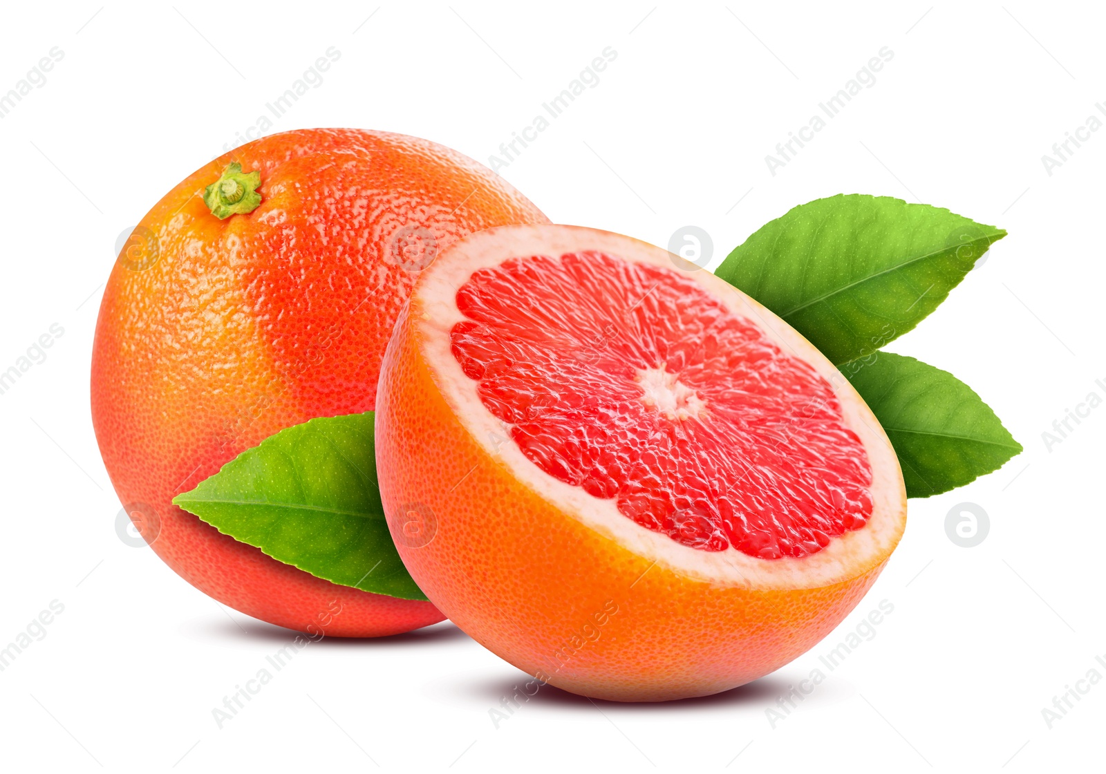 Image of Fresh whole and cut grapefruits isolated on white