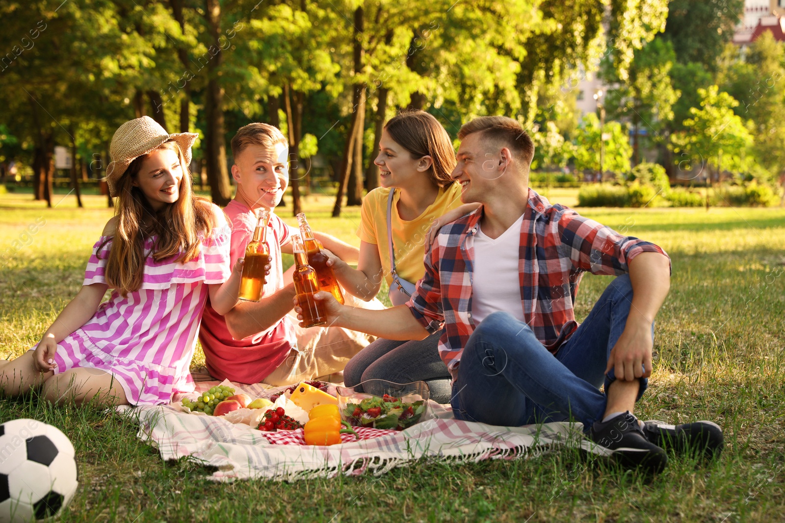 Photo of Young people enjoying picnic in park on summer day