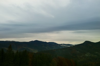 Aerial view of beautiful mountain landscape on cloudy day