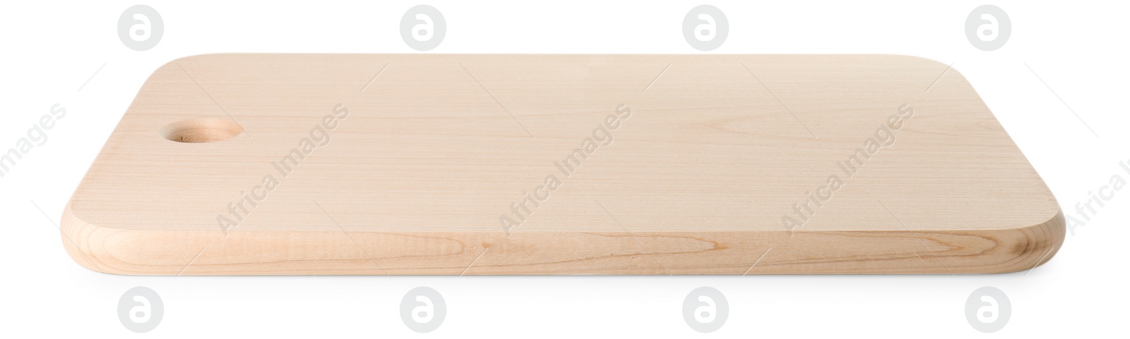 Photo of One wooden cutting board on white background