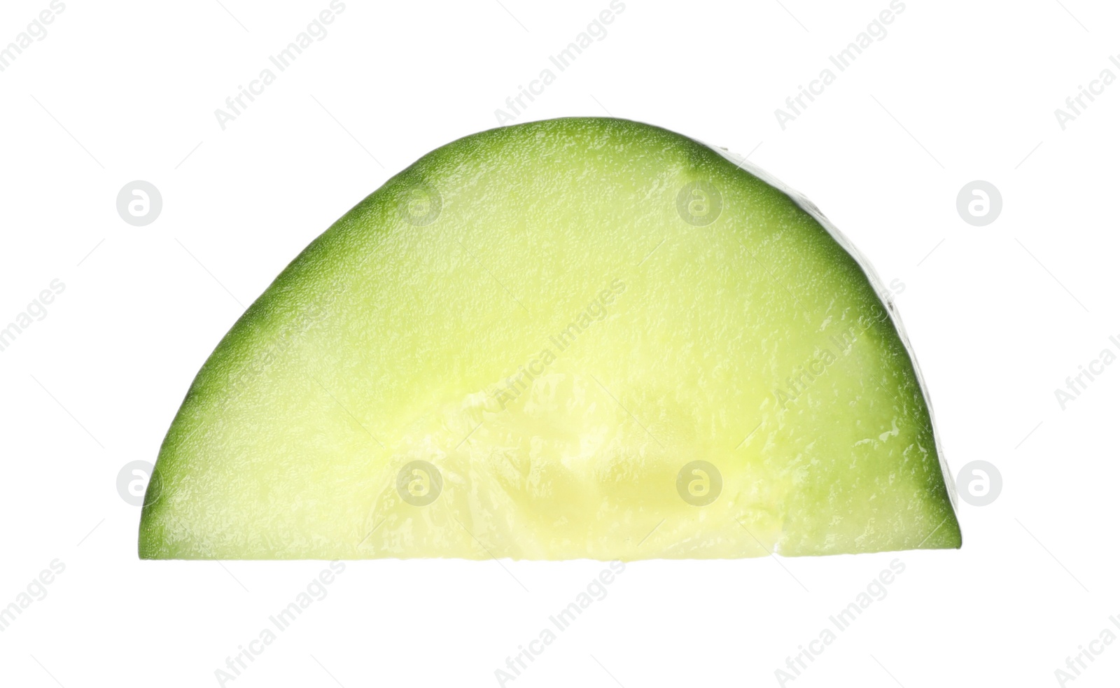 Photo of Cut fresh green cucumber on white background