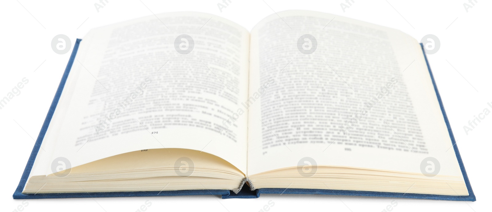 Photo of Open old hardcover book isolated on white