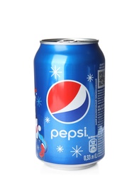 MYKOLAIV, UKRAINE - FEBRUARY 10, 2021: Can of Pepsi isolated on white