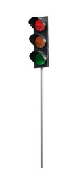 Image of Traffic light with pole on white background