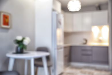 Blurred view of stylish modern kitchen interior