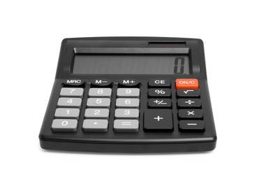 Black calculator isolated on white. Office stationery