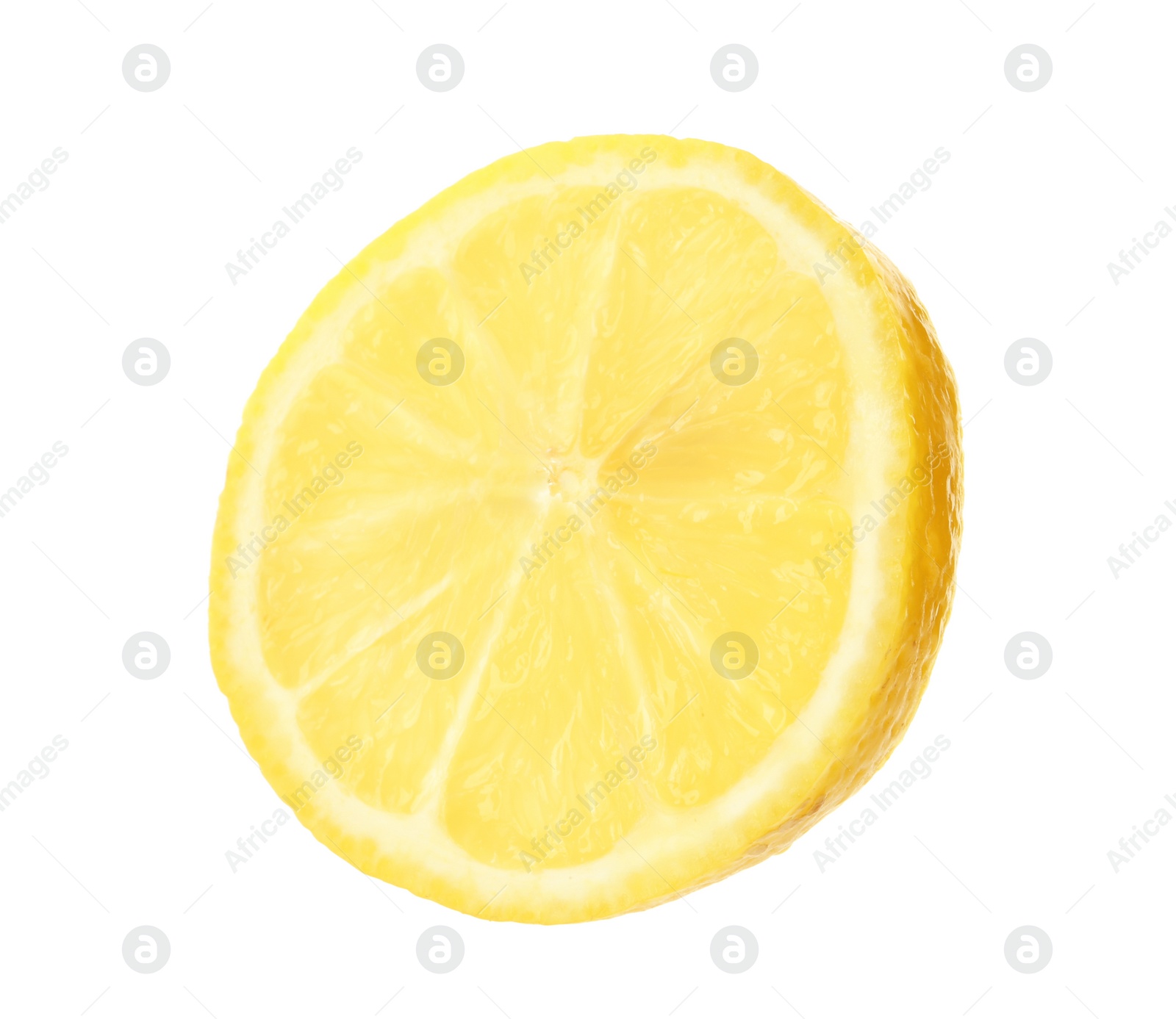 Photo of Slice of fresh lemon on white background