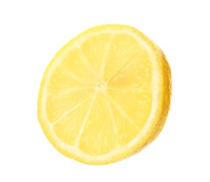 Photo of Slice of fresh lemon on white background