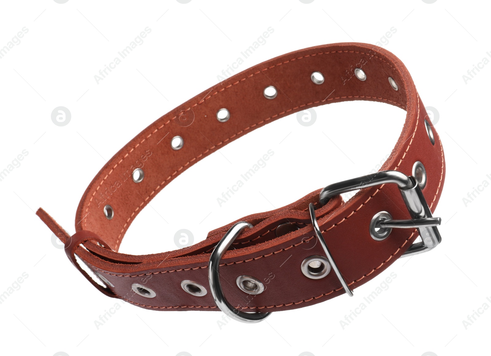 Photo of Brown leather dog collar isolated on white