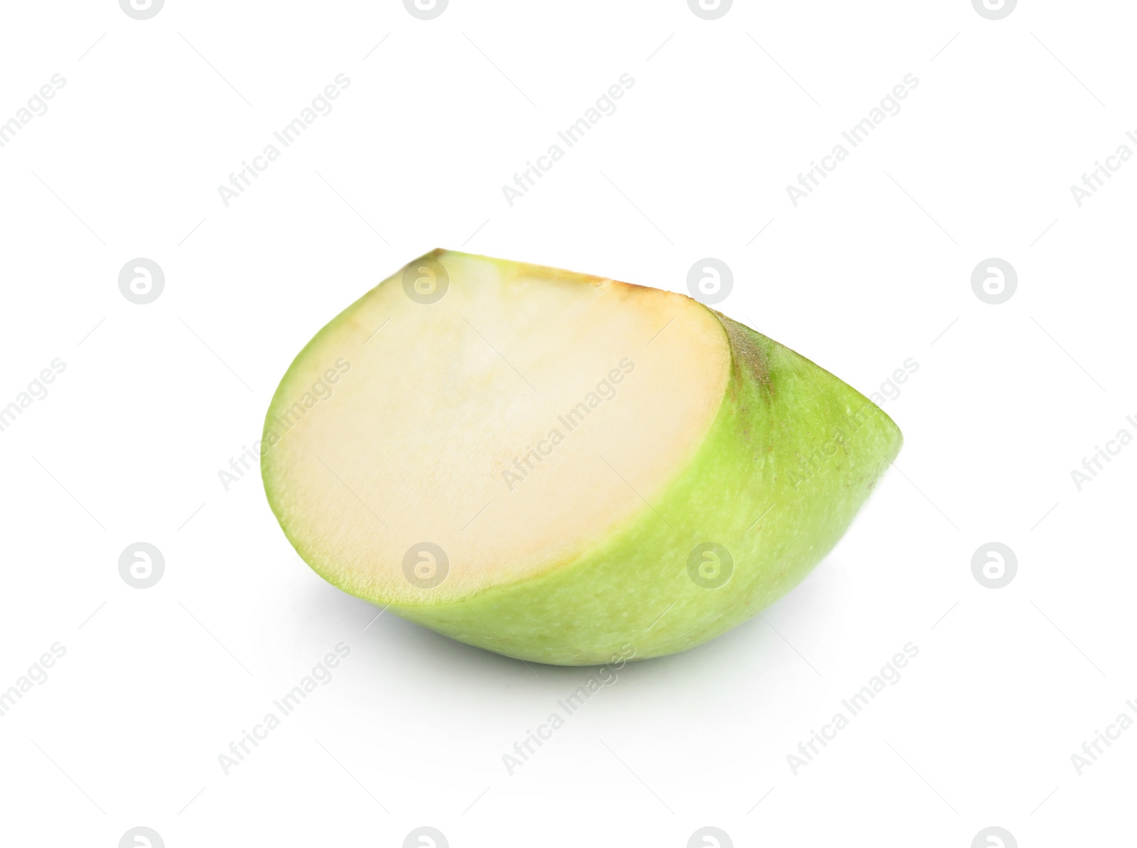 Photo of Piece of fresh green apple on white background