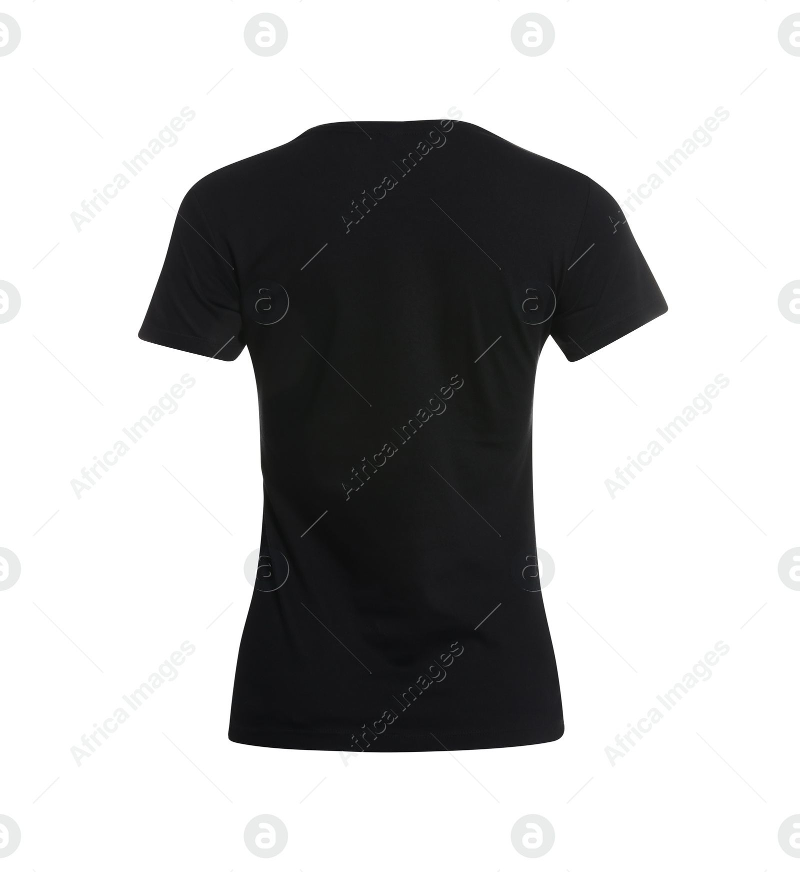 Photo of Stylish black women's t-shirt isolated on white. Mockup for design