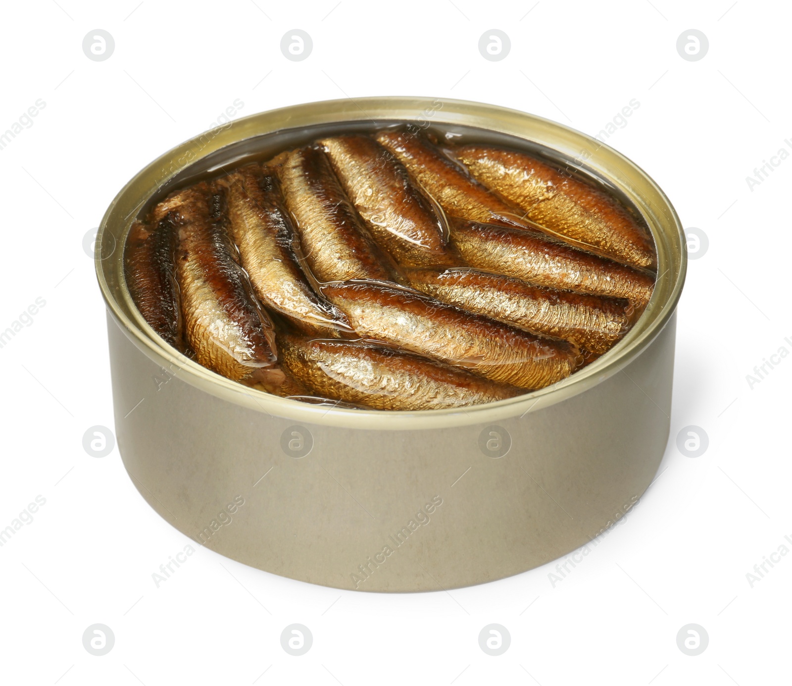 Photo of One tin can of sprats isolated on white