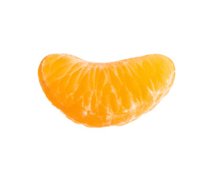 Photo of Fresh juicy tangerine segment isolated on white